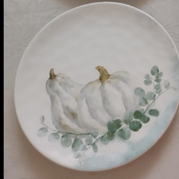 Pier 1 Autumn Bliss earthenware 2 dinner plates hand painted Holiday